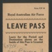 Leave pass - R.A.A.F. - Royal Australian Air Force - Sgt A. Calvert 637731 - 381 "B" squadron signals; 2803 Leave pass - R.A.A.F. - Royal Australian Air Force - Sgt A. Calvert 637731 - 381 "B" squadron signals; 2803