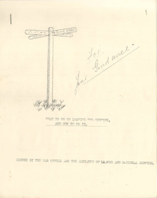 Typescript instructions - "For your Guidance - What to do on leaving the service" - forerunner of the printed booklet of the same name; 38103