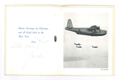 Christmas card - R.A.F. Station Oban - (contains photograph of four Short Sunderland Flying Boats in formation); 36547