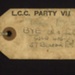 Wartime evacuation label (brown) - "L.C.C.Party VI" - Mrs Lilian Bye - London S.E. 13; 1/02/1941; 2060
