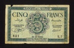 Bank note - "Banque de l'Algerie" cinq francs - 16/11/1942; 16/11/1942; 6105