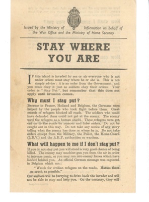 Ministry of Information leaflet - "Stay Where You Are"; 36259 Ministry of Information leaflet - "Stay Where You Are"; 36259