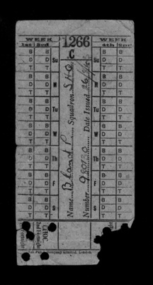 R.A.F. camp meal card - issued fortnightly - P. Bland 980130 - 26/08/1943; 26/08/1943; 2004 R.A.F. camp meal card - issued fortnightly - P. Bland 980130 - 26/08/1943; 26/08/1943; 2004