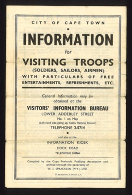 Leaflet- Information for visiting troops- Cape Town ; 78842