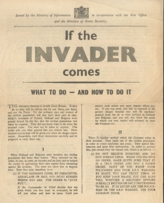 Leaflet - If The Invader Comes - Ministry of Information and The War Office; 83738