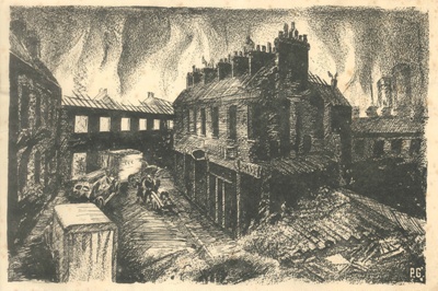 Black and White Drawing - London Auxiliary Ambulance Service In Action - Silverton 7th September 1940 - By Paul Gillett; 83488 Black and White Drawing - London Auxiliary Ambulance Service In Action - Silverton 7th September 1940 - By Paul Gillett; 83488