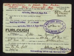 Army form b295a - furlough leave pass - L/Bdr G. Emmins 167th bty 59th AA regt R.A. - 20/12/1941; 20/12/1941; 7621