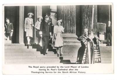 Post card - Royal family leaving St. Paul's cathedral after service for North African victory; 36495
