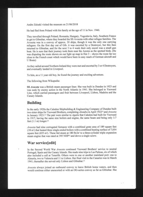 Brief account of 11 year old Polish boy's journey as a refugee from Poland to Liverpool. November 1940 aboard SS Avoceta; 72756