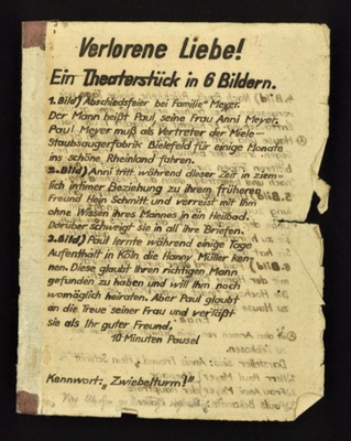 German P.O.W. camp theatre programme - manuscript - with crayon drawings (6) of stage scenes - possibly P.O.W. camp 83 - Old Malton; 6663