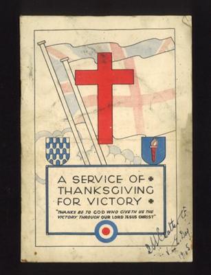 Programme - "A service of thanksgiving for victory" - V.E. day 1945; 8/05/1945; 5291 Programme - "A service of thanksgiving for victory" - V.E. day 1945; 8/05/1945; 5291