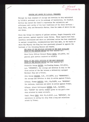 D.E.M.S. - honours & awards plus numerous photocopied documents; 2086
