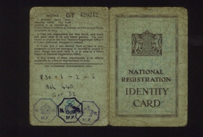 National registration identity card - Anthony J.B. Turner - Ashford - 18/10/1947; 18/10/1947; 5497