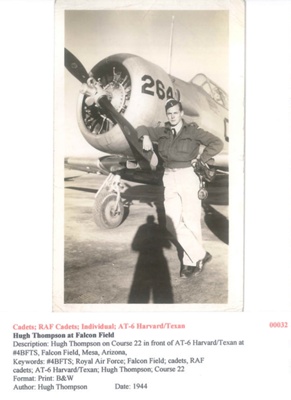 Hugh Thompson in front of a AT-6 Harvard/Texan - Course 22 - Falcon Field - August 1944 - Photo No. 00032; 83471 Hugh Thompson in front of a AT-6 Harvard/Texan - Course 22 - Falcon Field - August 1944 - Photo No. 00032; 83471