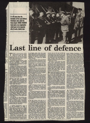 Press cutting - "Last Line of Defence" - Home Guard; 1990 Press cutting - "Last Line of Defence" - Home Guard; 1990