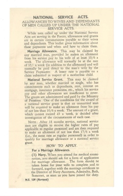 Information leaflet - "Allowances to wives of men called up under National Service acts"; 36245 Information leaflet - "Allowances to wives of men called up under National Service acts"; 36245
