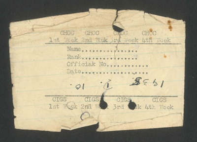 N.A.A.F.I. temporary ration card - chocolates & cigarettes; 2049 N.A.A.F.I. temporary ration card - chocolates & cigarettes; 2049