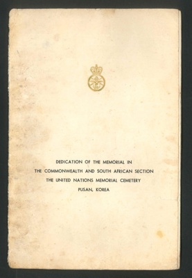 Memorial programme & photograph - unveiling of United Nations memorial cemetery in Korea - 24/05/1965; 24/05/1965; 34404