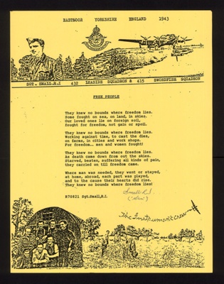 Poem - "Free People" By Sgt R.I. Small - "432 Leaside Squadron" & "415 Swordfish Squadron" - R.C.A.F. - EastMoor -Yorkshire - 1943; 1/01/1943; 2363 Poem - "Free People" By Sgt R.I. Small - "432 Leaside Squadron" & "415 Swordfish Squadron" - R.C.A.F. - EastMoor -Yorkshire - 1943; 1/01/1943; 2363