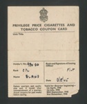 N.A.A.F.I. cigarette & tobacco coupon card - issued to Cpl Bland R.A.F. - 13/08/1945; 13/08/1945; 2002