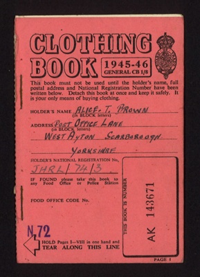 Board of Trade clothing book (general) - 1945-46 - Alice T. Brown - Scarborough; 1/01/1945; 2231