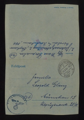 Handwritten letter from Hans Rosenauer to Glanz family 14/09/1944 stepHanskirchen. letter from Hans to Franz returned. whereabouts of Franz unknown. in German with English translation. Franz Glanz a POW at Eden Camp.; 71529