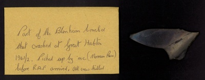 Piece of perspex from a Blenheim bomber which crashed at Great Habton in 1941 or 1942; 31553