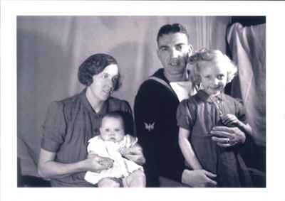 Photograph - R.N. telegraphist Clifford Sykes with wife Alice & daughters Margaret (baby) & Beryl (child); 36585 Photograph - R.N. telegraphist Clifford Sykes with wife Alice & daughters Margaret (baby) & Beryl (child); 36585
