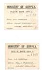 Ministry of supply passes (2) (blue) - W.L.A. timber Corps - Miss V.E. Marston & Miss H.M. Marston; 36648