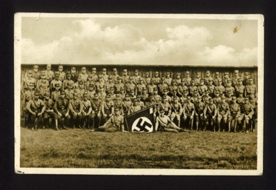 Photograph - German soldiers grouped with swastika flag; 7599 Photograph - German soldiers grouped with swastika flag; 7599