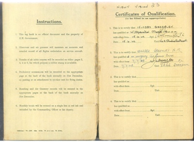 Photocopied extracts from flying log book of Norman M. Greenley - with Group Captain  Peter Johnson as pilot - includes obituary of GP Capt. Peter Johnson; 37442