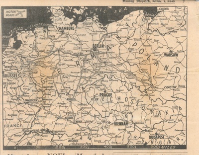Press cutting - Road Map of Central Europe as at 01/04/1945; 1/04/1945; 36681