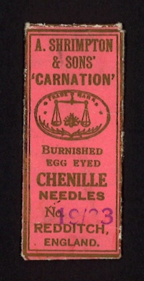 Packet (empty) - "Carnation" burnished egg eyed chenille needles; 6036