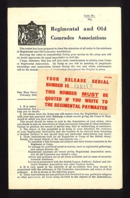 Army pamphlet - list of Regimental and old comrades Associations - War Office - February 1946; 1/02/1946; 9739