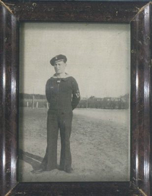 Copies (3) of photographs (2) - John Nikas in German naval uniform (U-boat service) + details of P.O.W. camps in Yorkshire where he was interned; 37896