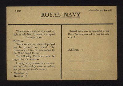 R.N. form S1324 - "Royal Navy" envelope; 2497 R.N. form S1324 - "Royal Navy" envelope; 2497