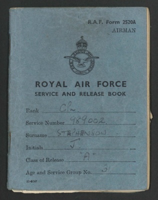 R.A.F. form 2520a - R.A.F. Service & Release Book - Cpl John Stephenson 989002; 34394