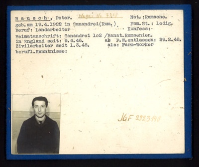 German P.O.W. record card - Peter Rausch - Rumanian - Dob 19/04/1922; 6622
