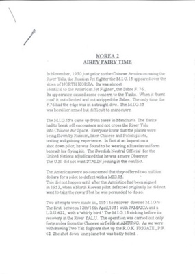 Information re:use of mig-15 aircraft by North Koreans in Korean war - attempts at recovery by British & U.S. forces; 36315 Information re:use of mig-15 aircraft by North Koreans in Korean war - attempts at recovery by British & U.S. forces; 36315
