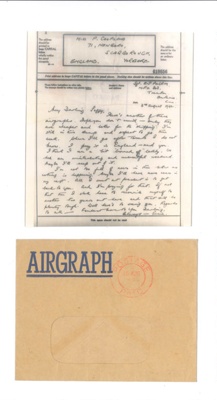 Forces airgraph letter in "Airgraph" envelope - to Miss P. Coopland from Sgt E.J. Pilgrim - 03/08/1942; 3/08/1942; 35865 Forces airgraph letter in "Airgraph" envelope - to Miss P. Coopland from Sgt E.J. Pilgrim - 03/08/1942; 3/08/1942; 35865