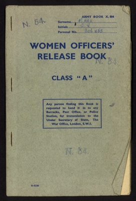 'Women's officer's release book- class "A"' belonging to a 'G.V. Mark' ; 78787