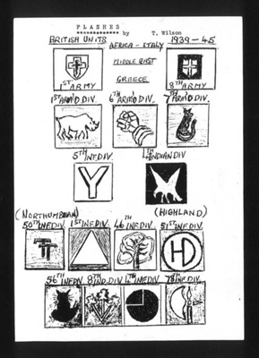 Hand drawings - formation badges of British Armoured Division units 1939-1945 by Tom Wilson; 9935