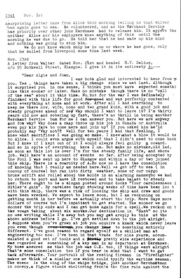 Copy of typescript letter from wartime merchant seaman to his family - 21/11/1941; 21/11/1941; 37843