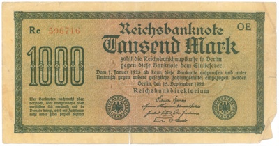 German bank note - Reichsbanknote - Tausend Mark - 1000 marks - 15/09/1922; 15/09/1922; 37970