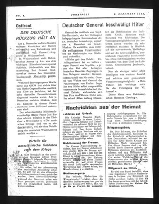British propaganda leaflet - "Front post" - Deutscher general beschuldigt Hitler - 08/12/1943; 8/12/1943; 7597