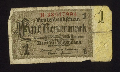 Bank notes (3) - German eine rentenmark - issued by Deutsche rentenbank - January 1937; 1/01/1937; 5246