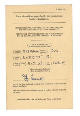 Vaccination certificate - A. Everitt - Smallpox - 27/08/1954; 27/08/1954; 36263