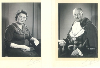 Copies of photographs (2) - Mr & Mrs Leonard Daley in robes of office - Sheriff of York - circa 1960; 37944 Copies of photographs (2) - Mr & Mrs Leonard Daley in robes of office - Sheriff of York - circa 1960; 37944