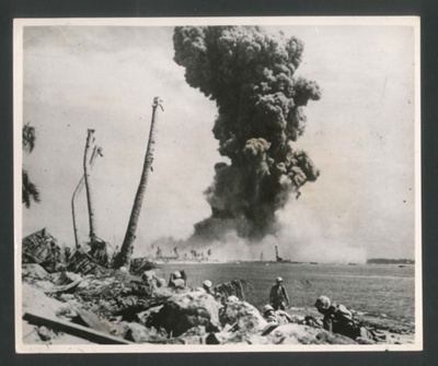 Photograph - Japanese ammunition dumps explode during U.S. invasion of Marshall Islands; 2615