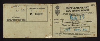 'Supplementary clothing book' issued to a 'G.V. Mark  undated; 78798